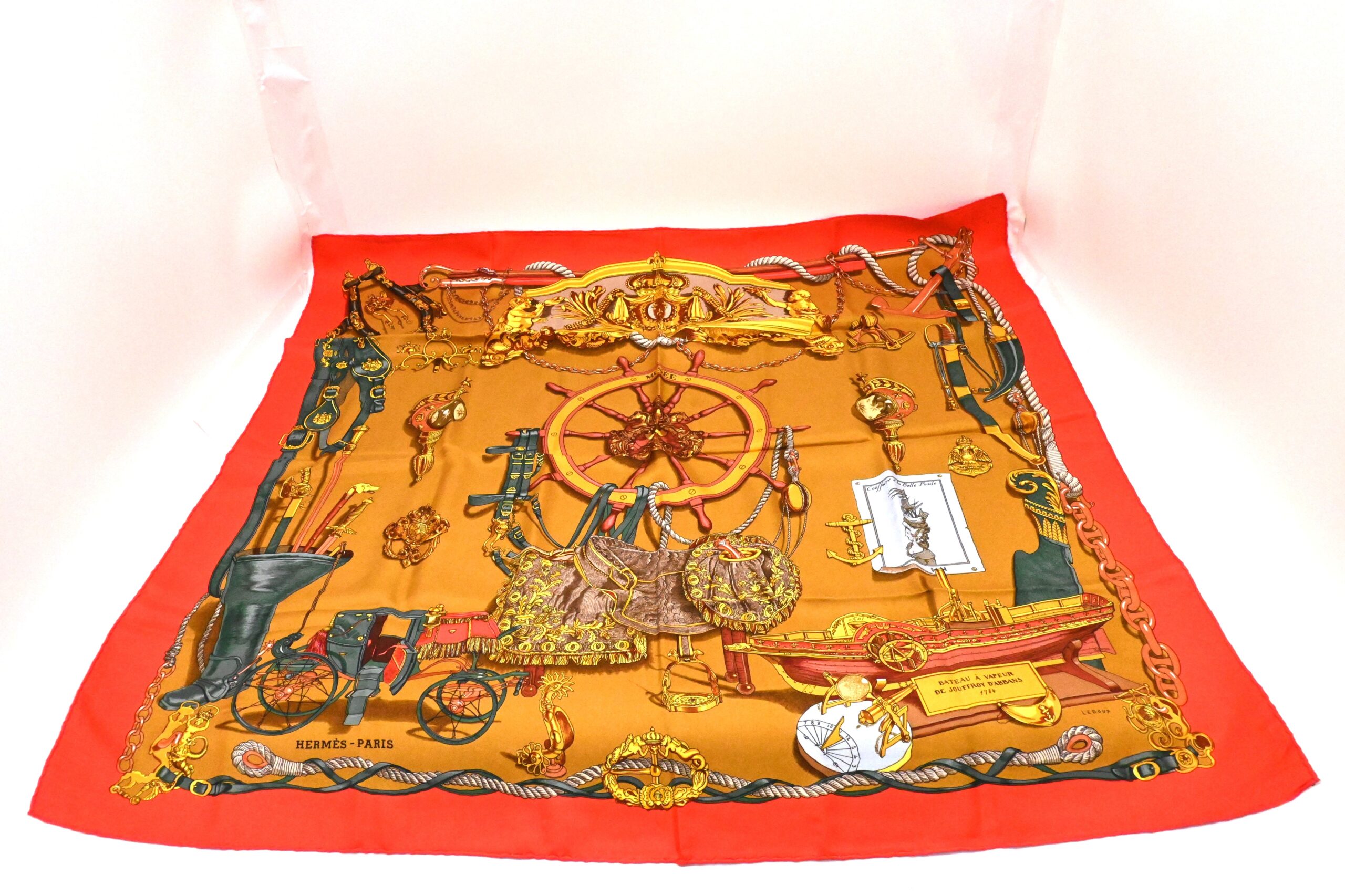 Hermes 'Musée' Carre 90 in Light Red Silk